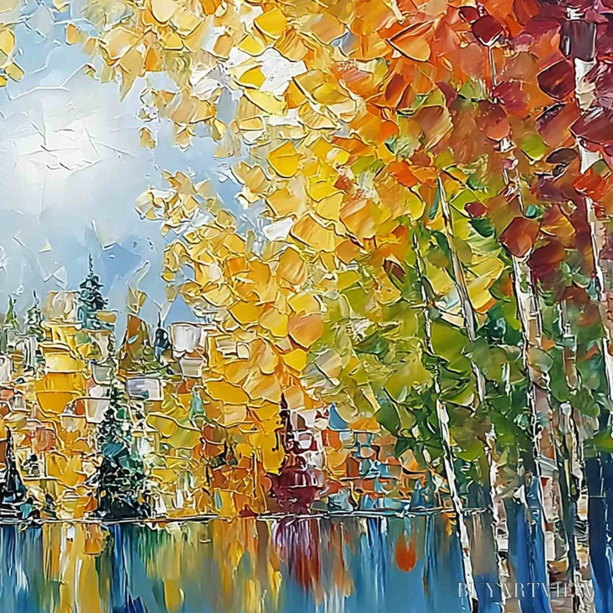 BUYARTVIEW Emberglow Forest – Textured Palette Knife Autumn Forest Landscape Painting - image 3