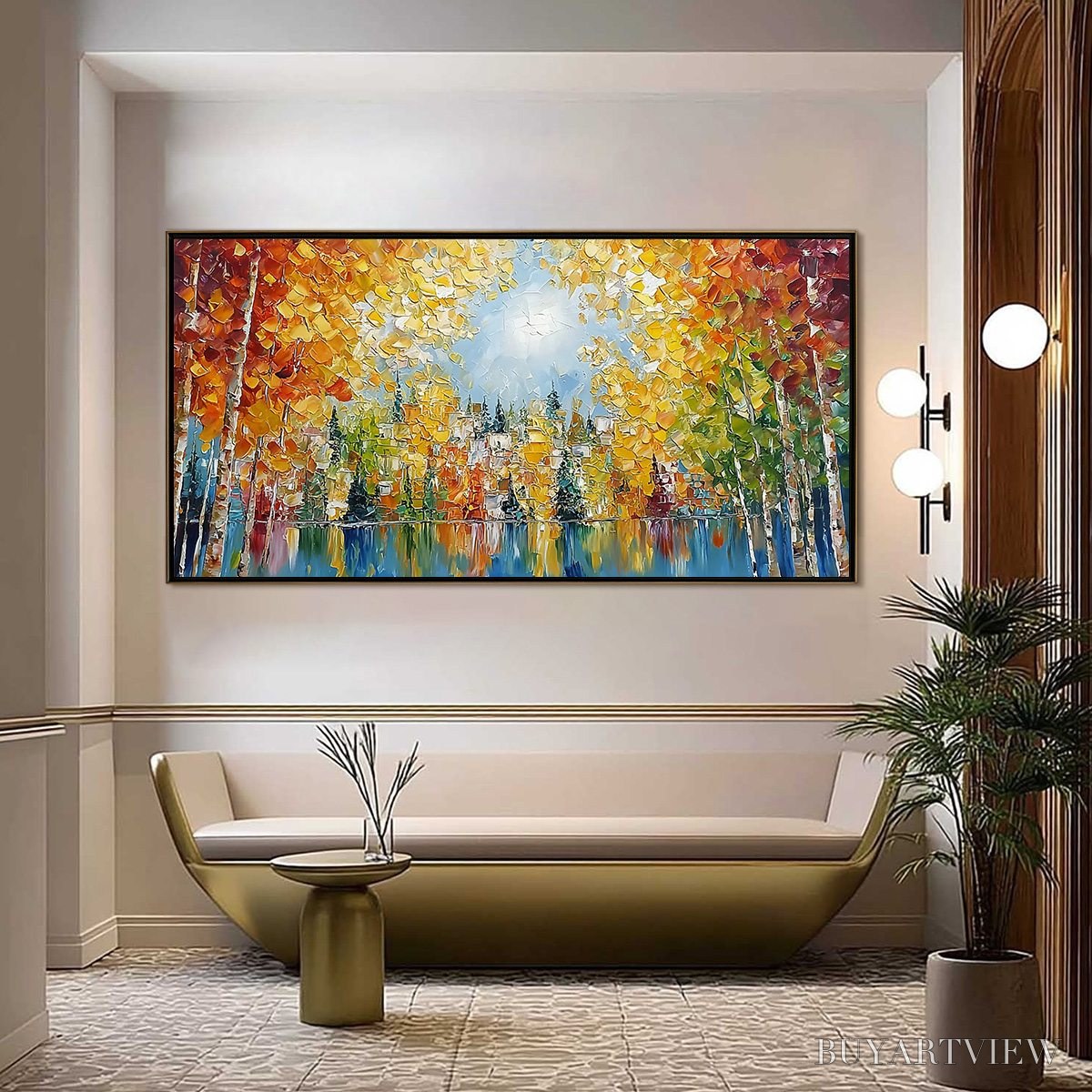 BUYARTVIEW Emberglow Forest – Textured Palette Knife Autumn Forest Landscape Painting - image 4