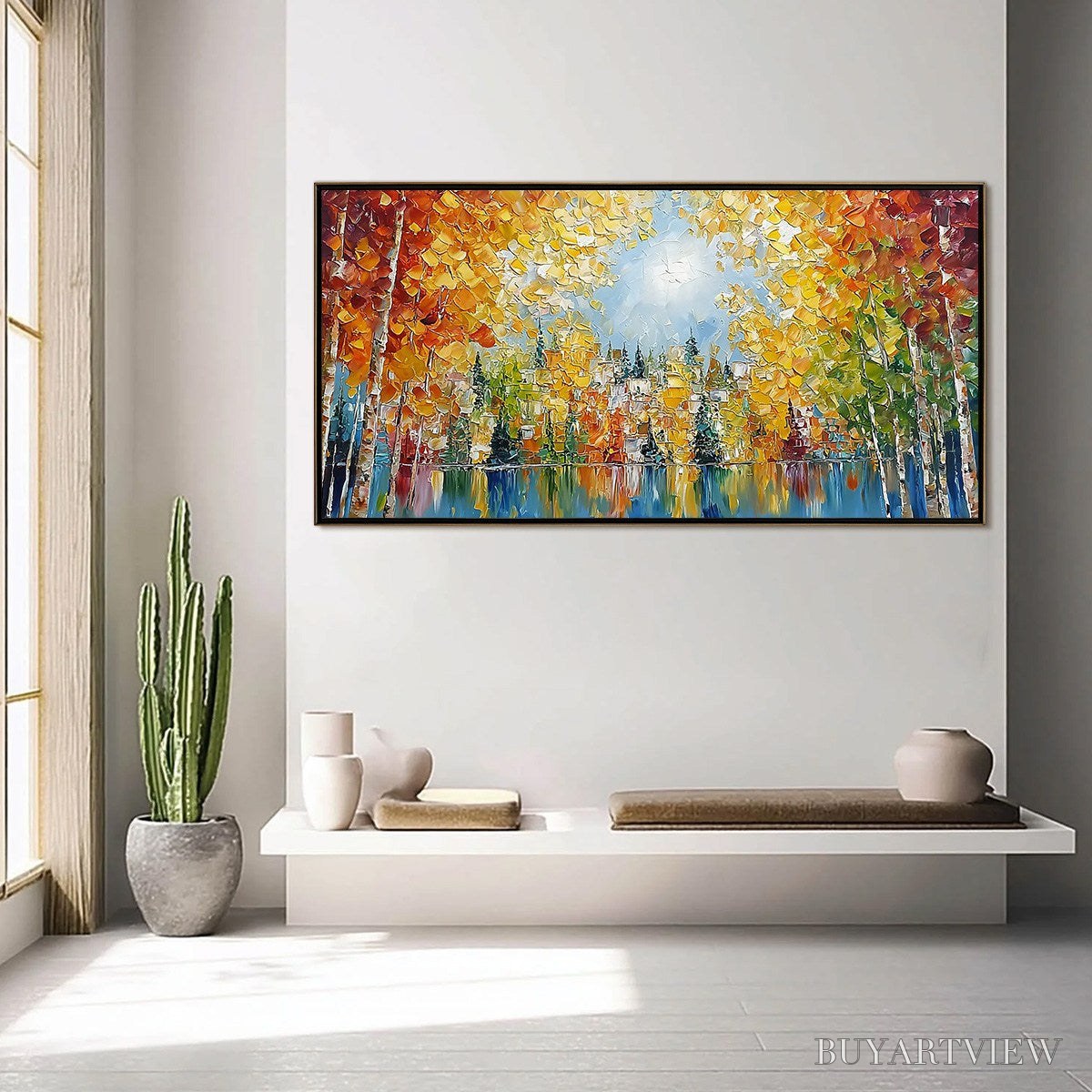 BUYARTVIEW Emberglow Forest – Textured Palette Knife Autumn Forest Landscape Painting - image 6