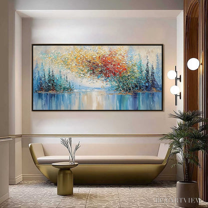 BUYARTVIEW Vibrant Reflections – Colorful Textured Impasto Forest and Lake Painting - image 2