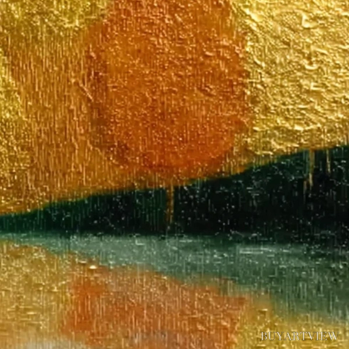 BUYARTVIEW Autumn'S Treasure – Whimsical Textured Gold Leaf Cat Painting - image 3