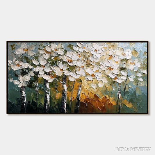 BUYARTVIEW Forest of Light – Heavily Textured Palette Knife Birch Tree Forest Painting - image 1