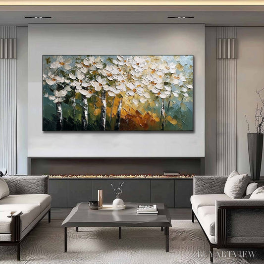 BUYARTVIEW Forest of Light – Heavily Textured Palette Knife Birch Tree Forest Painting - image 2