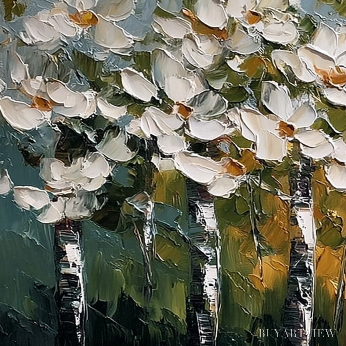 BUYARTVIEW Forest of Light – Heavily Textured Palette Knife Birch Tree Forest Painting - image 3