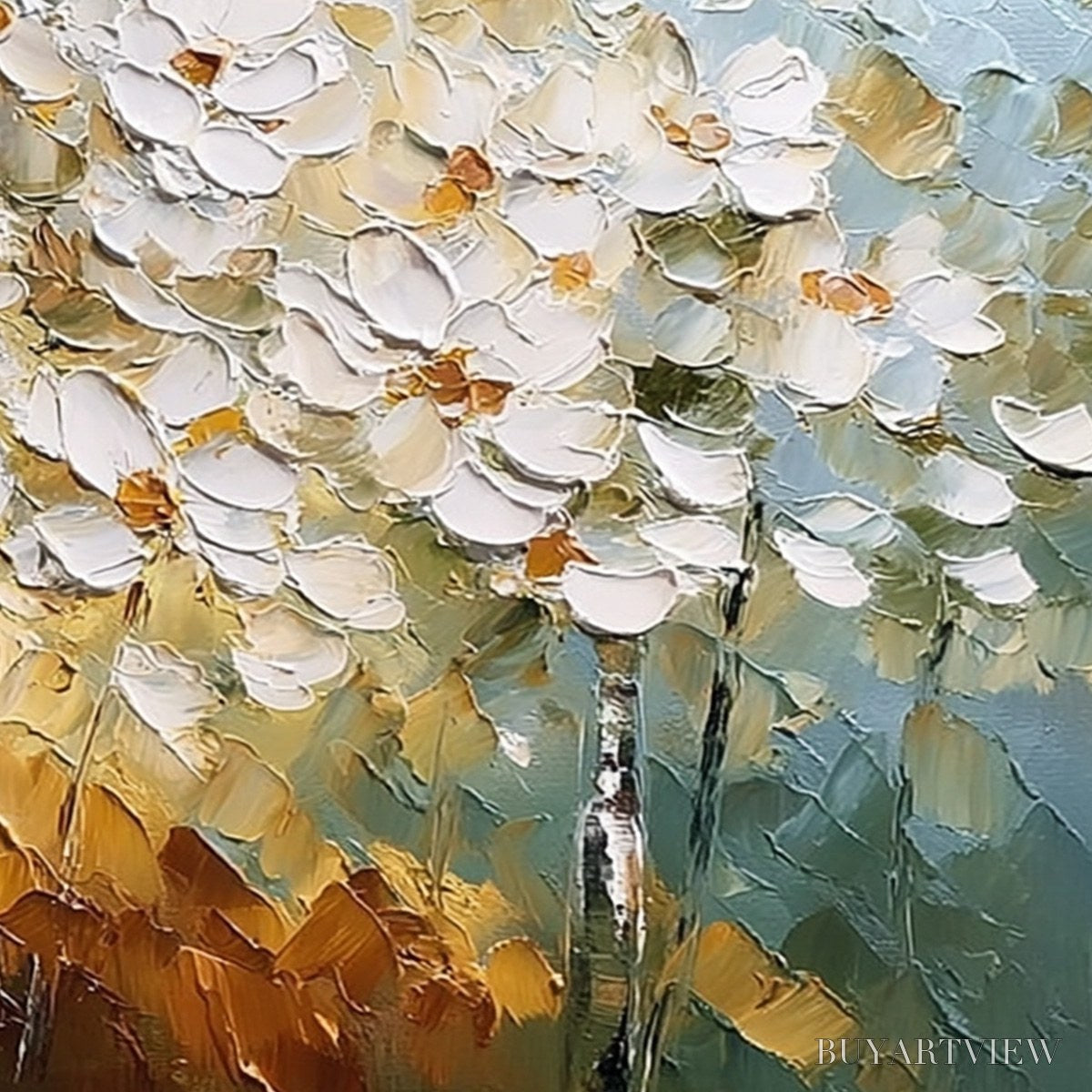 BUYARTVIEW Forest of Light – Heavily Textured Palette Knife Birch Tree Forest Painting - image 5