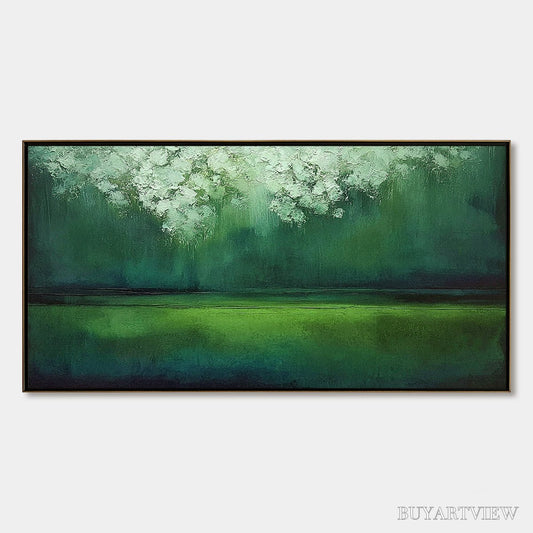 BUYARTVIEW Verdant Stillness – Large Green Abstract Landscape Texture Painting - image 1
