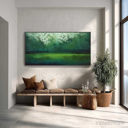 BUYARTVIEW Verdant Stillness – Large Green Abstract Landscape Texture Painting - image 2