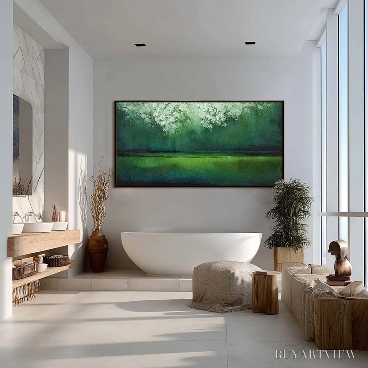 BUYARTVIEW Verdant Stillness – Large Green Abstract Landscape Texture Painting - image 4