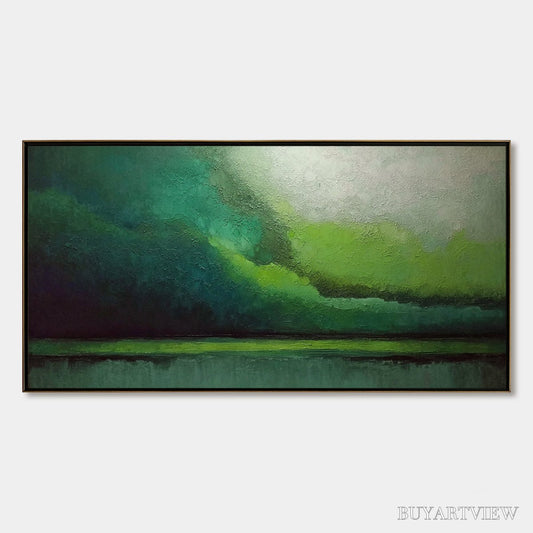 BUYARTVIEW Verdant Calm – Large Green Abstract Landscape Textured Oil Painting - image 1