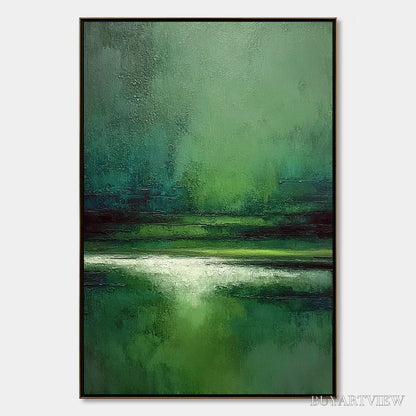 BUYARTVIEW Verdant Stillness – Textured Green Abstract Landscape Oil Painting - image 1
