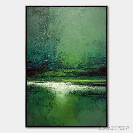 BUYARTVIEW Verdant Stillness – Textured Green Abstract Landscape Oil Painting - image 1