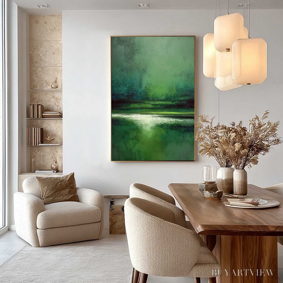 BUYARTVIEW Verdant Stillness – Textured Green Abstract Landscape Oil Painting - image 4