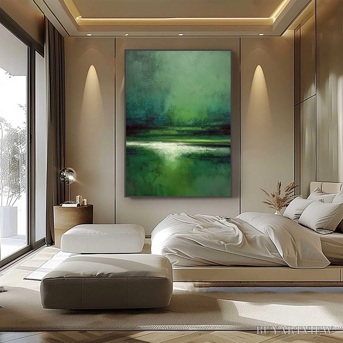 BUYARTVIEW Verdant Stillness – Textured Green Abstract Landscape Oil Painting - image 6