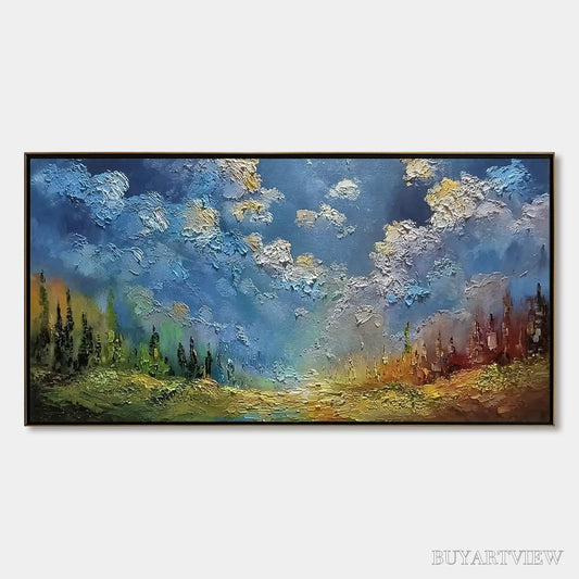 BUYARTVIEW Celestial Divide – Textured Horizontal Impasto Landscape Oil Painting - image 1