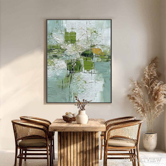 BUYARTVIEW Verdant Grid – Textured Green and White Wabi Sabi Abstract Painting - image 2