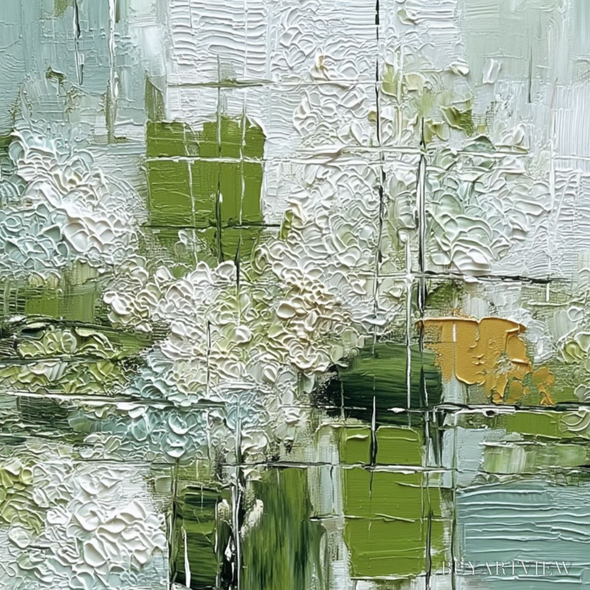 BUYARTVIEW Verdant Grid – Textured Green and White Wabi Sabi Abstract Painting - image 3