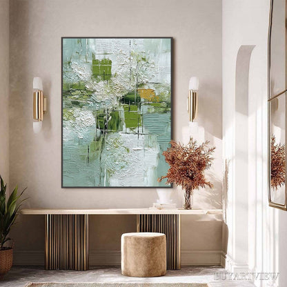 BUYARTVIEW Verdant Grid – Textured Green and White Wabi Sabi Abstract Painting - image 6