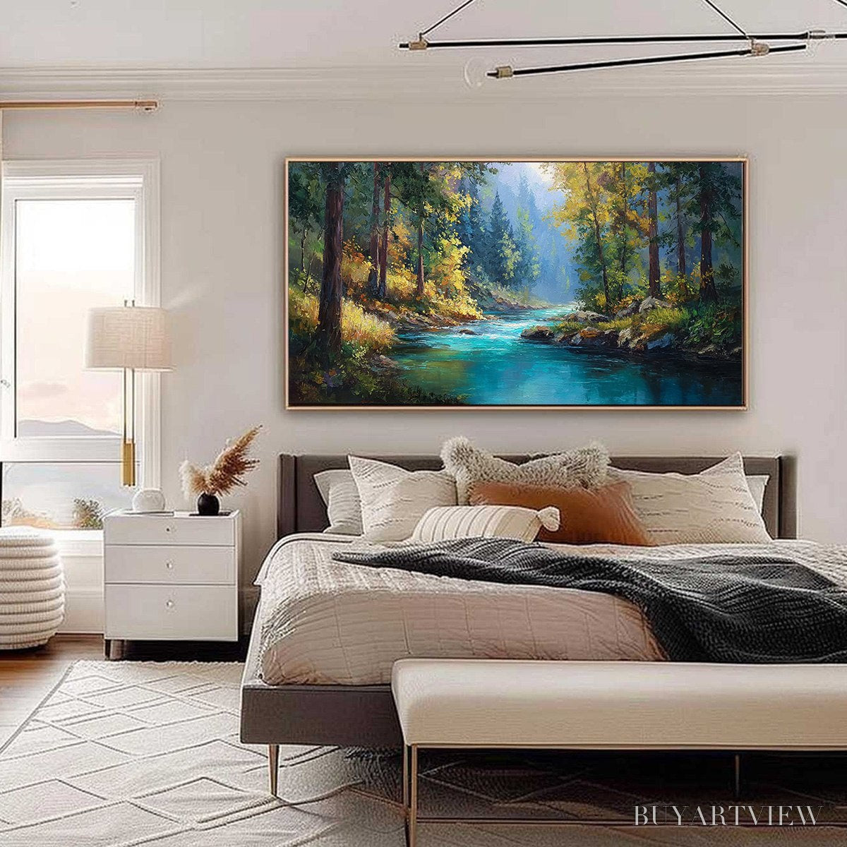 BUYARTVIEW Sunbeam Creek – Vivid Forest River Landscape Oil Painting - image 6