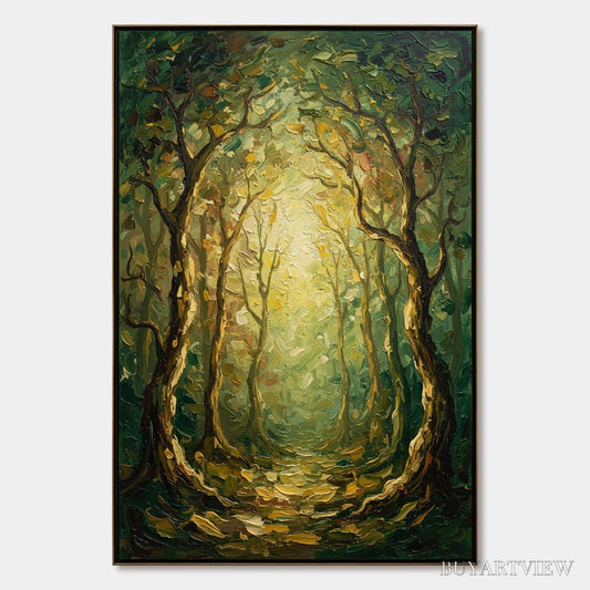 BUYARTVIEW Luminous Trail – Textured Impasto Forest Path Oil Painting - image 1