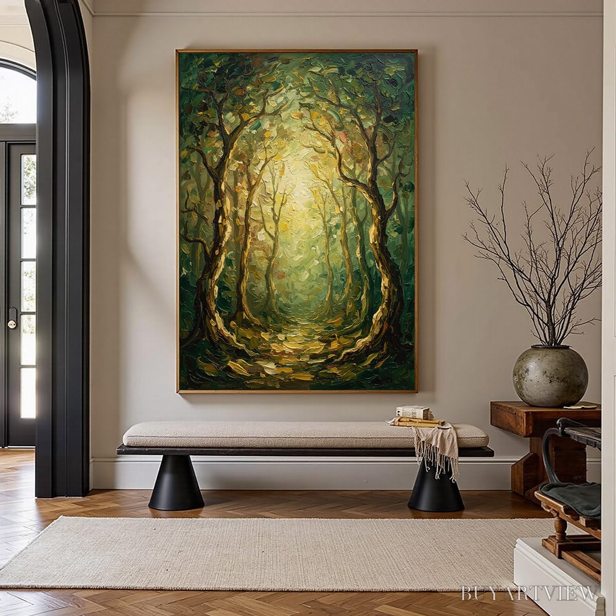 BUYARTVIEW Luminous Trail – Textured Impasto Forest Path Oil Painting - image 4