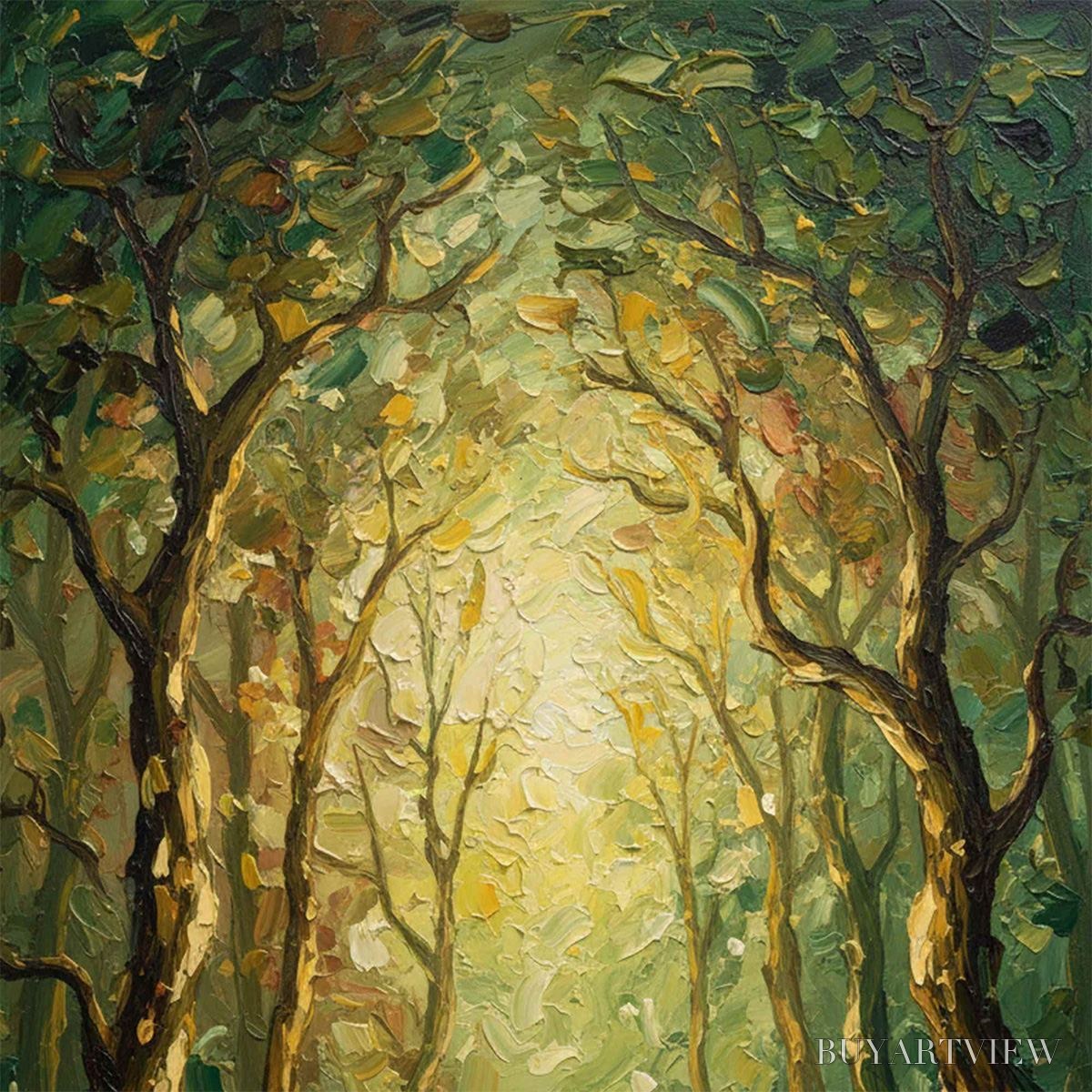 BUYARTVIEW Luminous Trail – Textured Impasto Forest Path Oil Painting - image 5