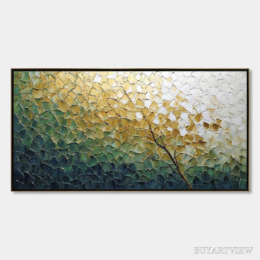 BUYARTVIEW Golden Ascent – Heavily Textured Abstract Tree Landscape Painting - image 1