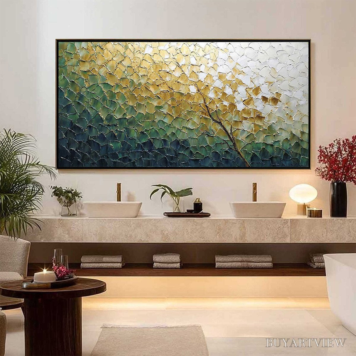 BUYARTVIEW Golden Ascent – Heavily Textured Abstract Tree Landscape Painting - image 6