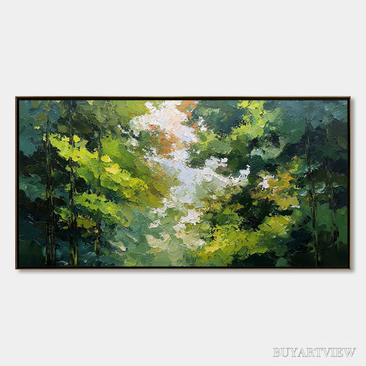 BUYARTVIEW Emerald Light – Textured Forest Canopy Palette Knife Painting - image 1