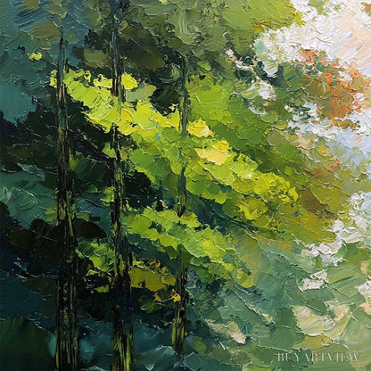BUYARTVIEW Emerald Light – Textured Forest Canopy Palette Knife Painting - image 3