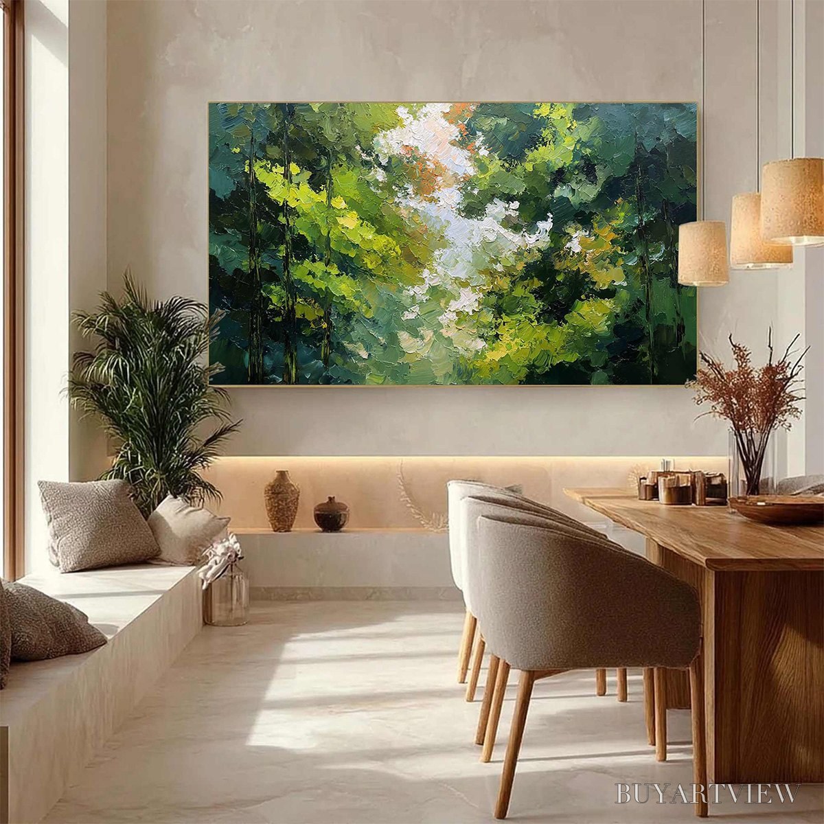 BUYARTVIEW Emerald Light – Textured Forest Canopy Palette Knife Painting - image 4