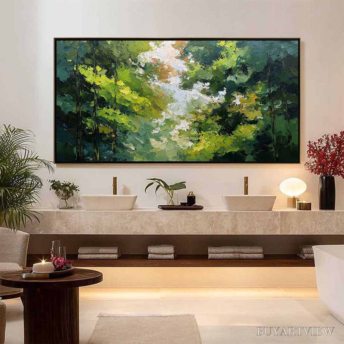 BUYARTVIEW Emerald Light – Textured Forest Canopy Palette Knife Painting - image 6