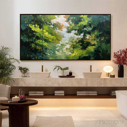 BUYARTVIEW Emerald Light – Textured Forest Canopy Palette Knife Painting - image 6