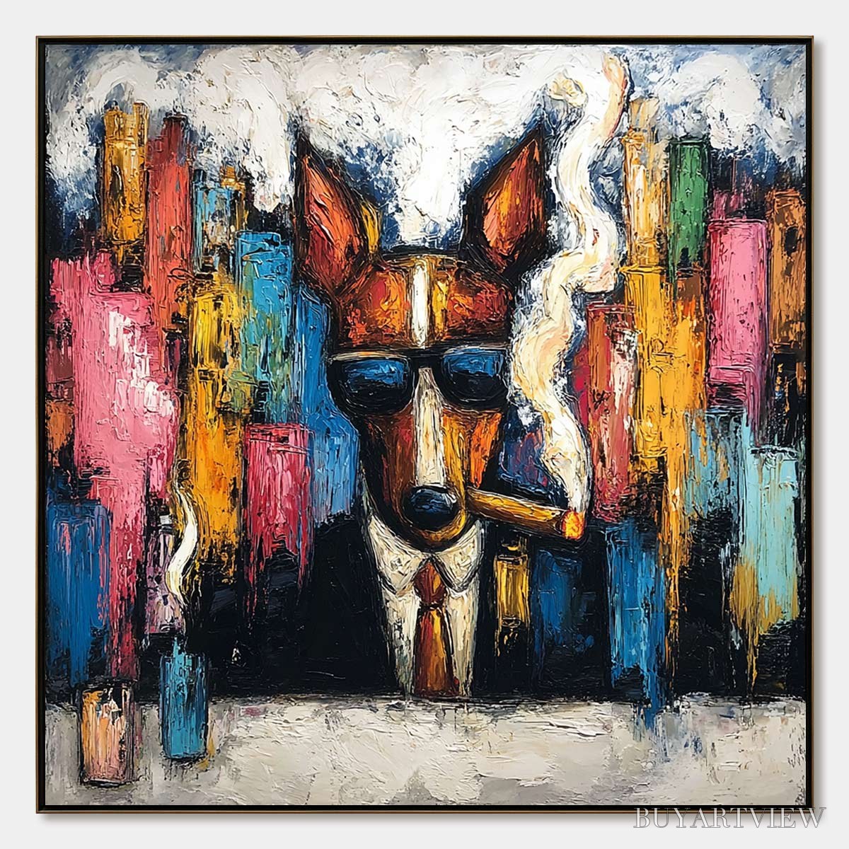 BUYARTVIEW Top Dog – Textured Impasto Painting of a Dog in the City - image 1
