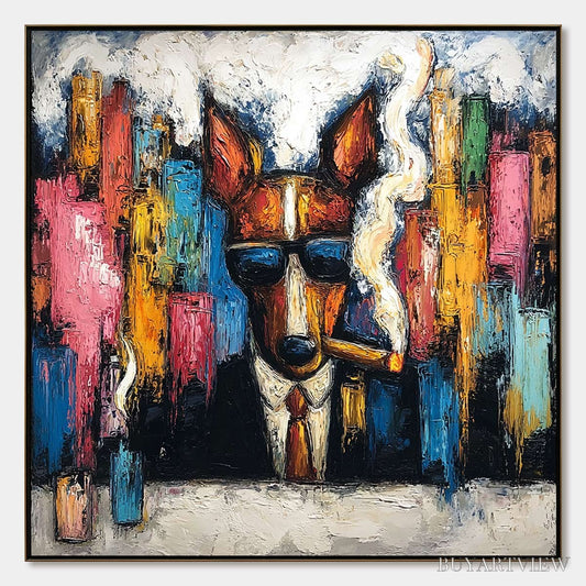 BUYARTVIEW Top Dog – Textured Impasto Painting of a Dog in the City - image 1