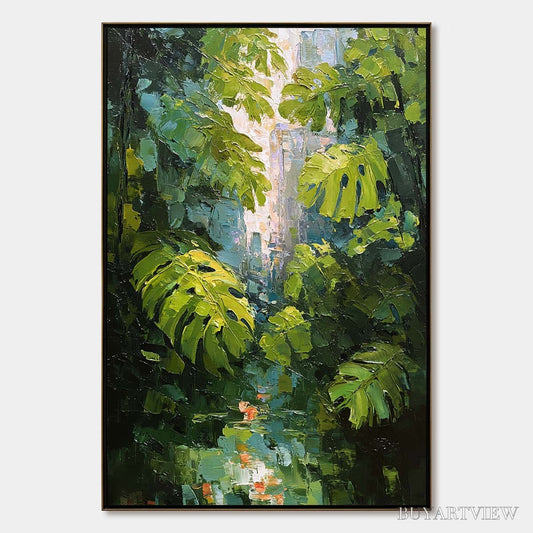 BUYARTVIEW Emerald Sanctuary – Textured Impasto Forest & Plants Oil Painting - image 1