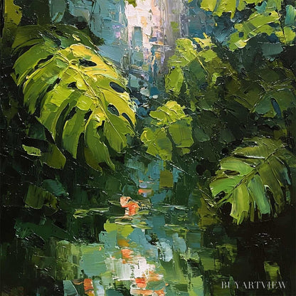 BUYARTVIEW Emerald Sanctuary – Textured Impasto Forest & Plants Oil Painting - image 5