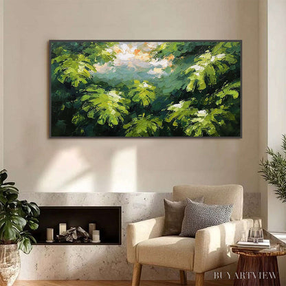 BUYARTVIEW Verdant Sanctuary – Textured Impasto Painting of Sun-Kissed Jungle Leaves - image 2