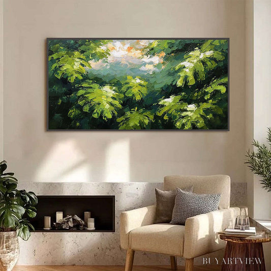 BUYARTVIEW Verdant Sanctuary – Textured Impasto Painting of Sun-Kissed Jungle Leaves - image 2