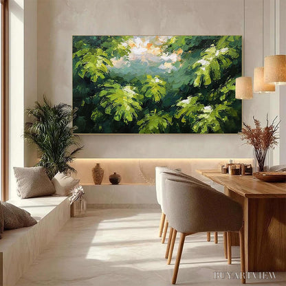 BUYARTVIEW Verdant Sanctuary – Textured Impasto Painting of Sun-Kissed Jungle Leaves - image 4