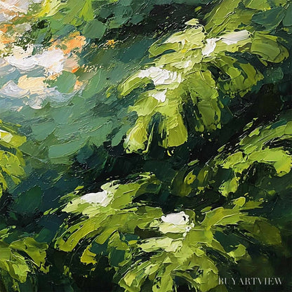 BUYARTVIEW Verdant Sanctuary – Textured Impasto Painting of Sun-Kissed Jungle Leaves - image 5