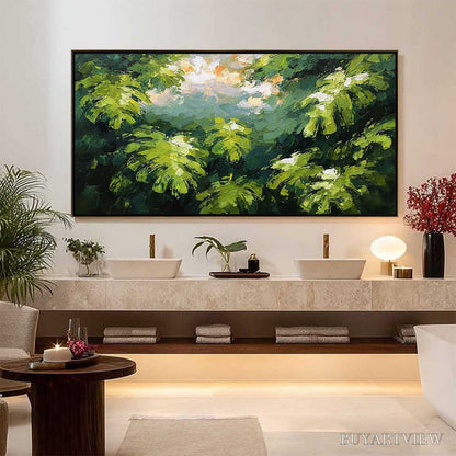 BUYARTVIEW Verdant Sanctuary – Textured Impasto Painting of Sun-Kissed Jungle Leaves - image 6