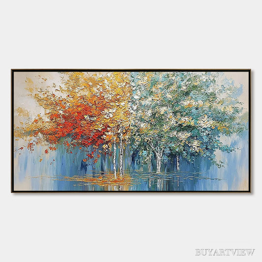 BUYARTVIEW Seasonal Embrace – Textured Palette Knife Forest Reflection Painting - image 1