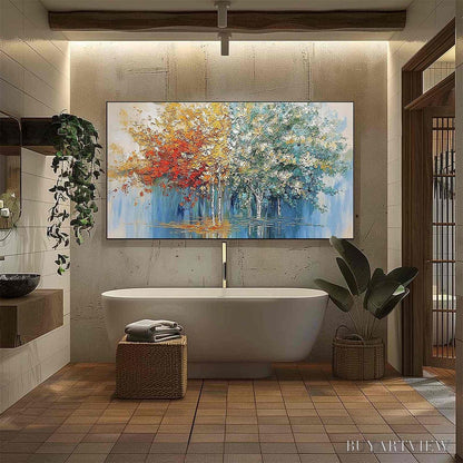 BUYARTVIEW Seasonal Embrace – Textured Palette Knife Forest Reflection Painting - image 4