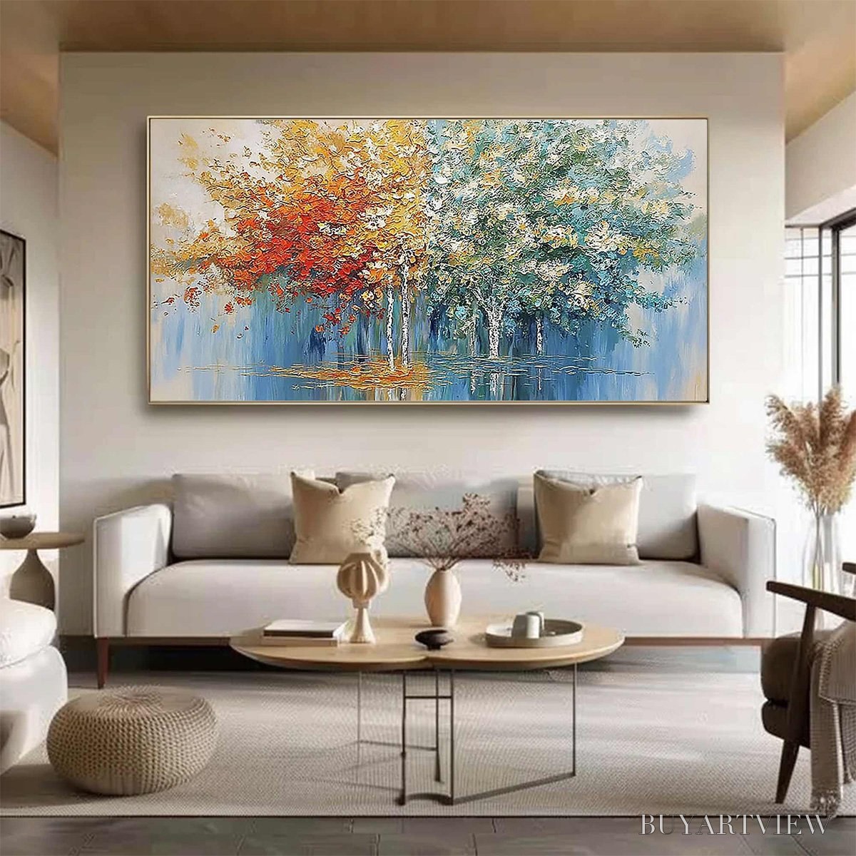 BUYARTVIEW Seasonal Embrace – Textured Palette Knife Forest Reflection Painting - image 6