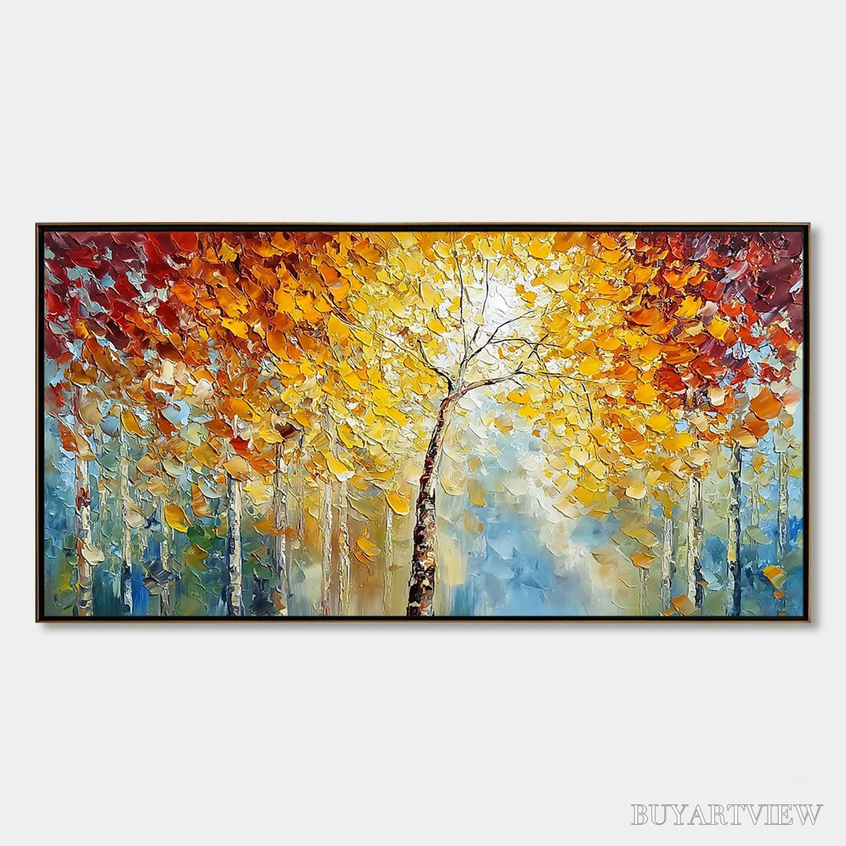 BUYARTVIEW Autumn'S Embrace – Textured Palette Knife Autumn Forest Oil Painting - image 1