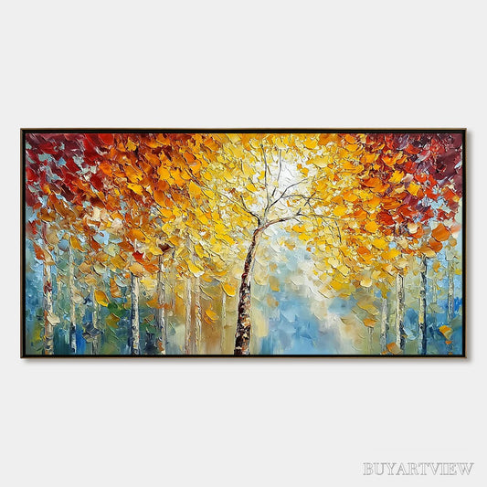 BUYARTVIEW Autumn'S Embrace – Textured Palette Knife Autumn Forest Oil Painting - image 1