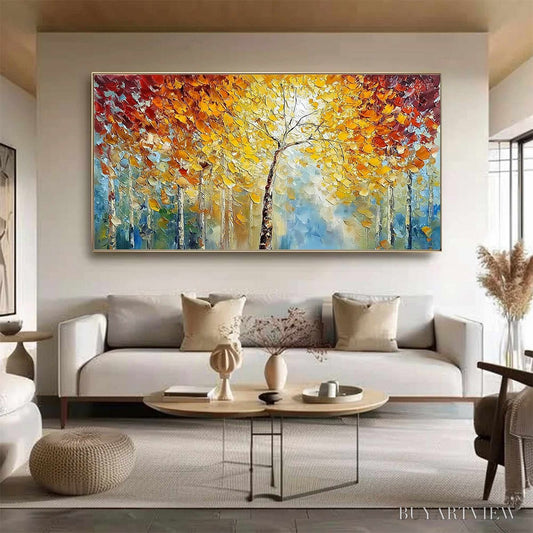 BUYARTVIEW Autumn'S Embrace – Textured Palette Knife Autumn Forest Oil Painting - image 2