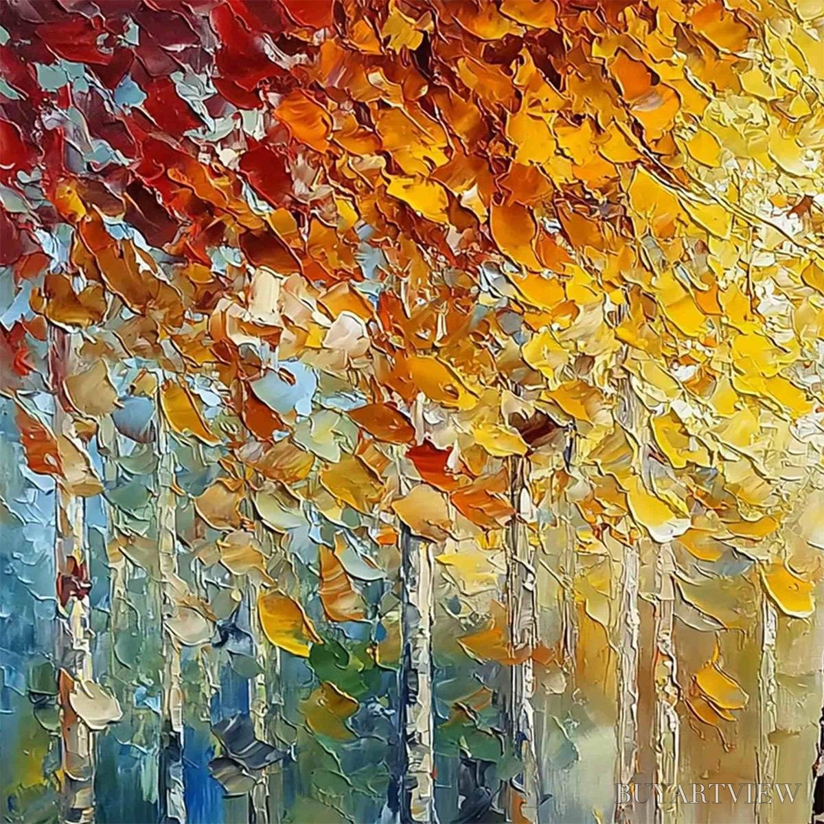 BUYARTVIEW Autumn'S Embrace – Textured Palette Knife Autumn Forest Oil Painting - image 3