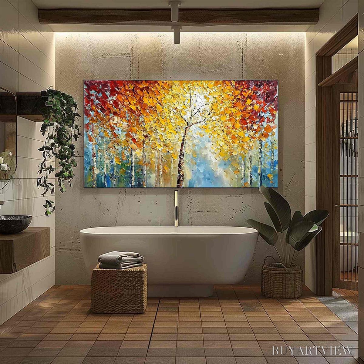 BUYARTVIEW Autumn'S Embrace – Textured Palette Knife Autumn Forest Oil Painting - image 4