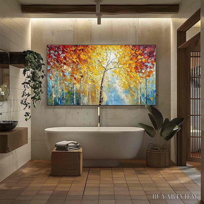 BUYARTVIEW Autumn'S Embrace – Textured Palette Knife Autumn Forest Oil Painting - image 4